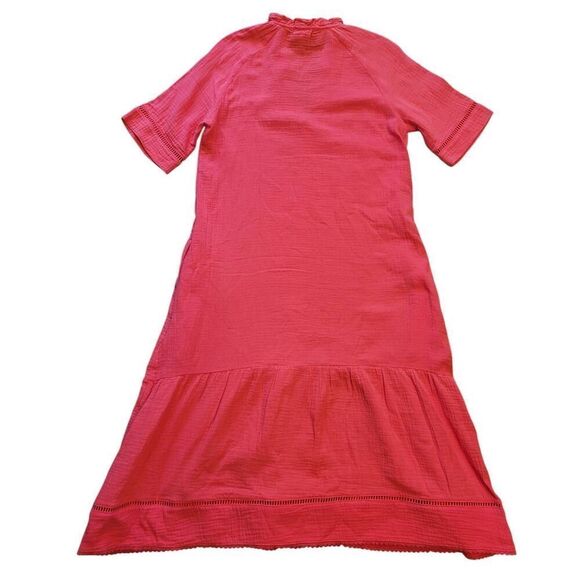 Chico's Dress Women's Medium Coral Maxi Split Neck Ruffle Crochet - Picture 2 of 6